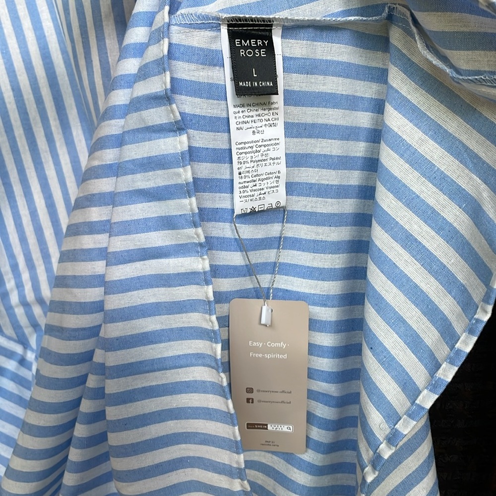 ❤️NWT Emery Rose Smock Dress w 2 side pockets Blue and White Striped Sleeveless - Picture 3 of 7
